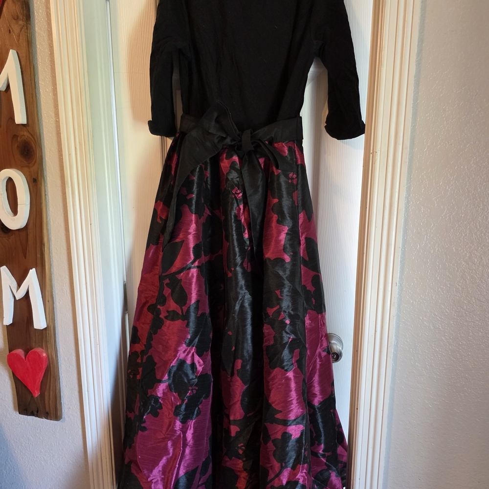 eShakti Black and Red Fit and Flare Maxi Dress with Cuffed Sleeves